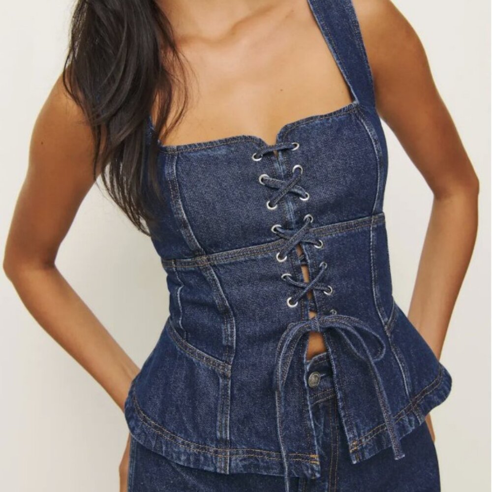 NWT Reformation x Kacey Musgraves Dallas Denim Corset Sz 2 Elwood